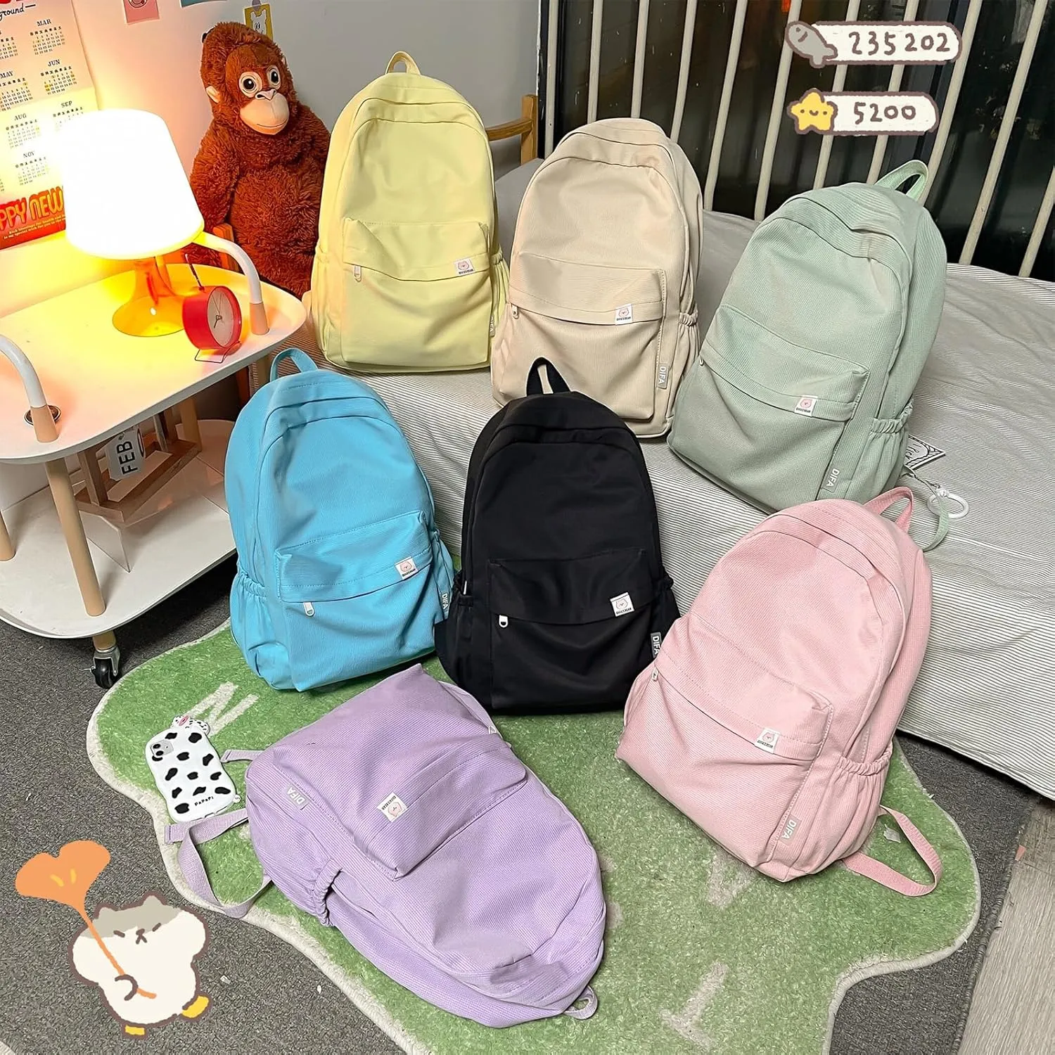 Cute Aesthetic Backpack, Simple Solid Color Backpacks Y2K Kawaii Backpack Travel Laptop Backpack, Pink, One Size