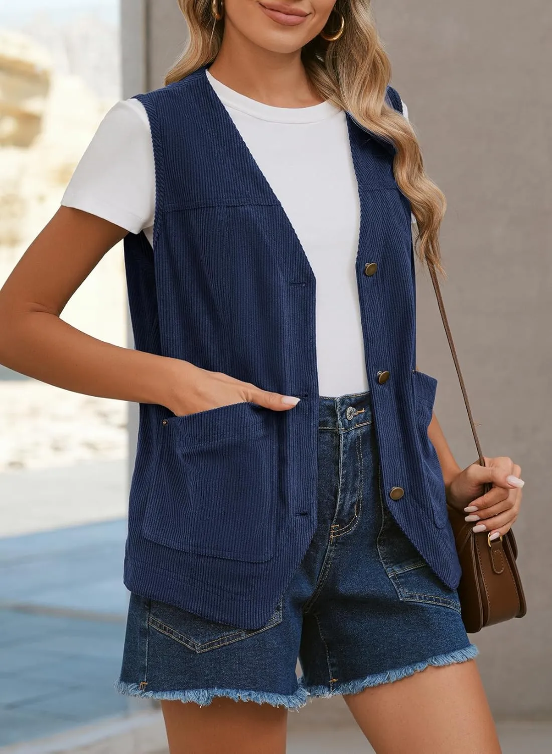 Dokotoo Womens Corduroy Vests Outerwear 2025 Button-Down Lightweight Waistcoat Sleeveless Jacket Casual Vest