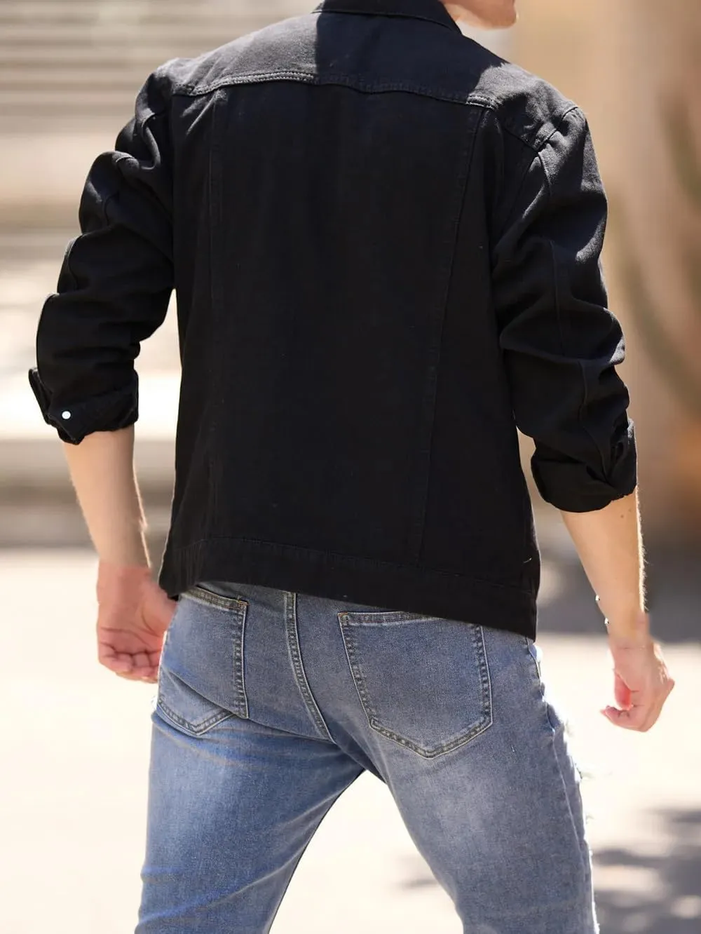 Dvbfufv Men Street Fashion Slim Denim Jacket Men Simple Casual Solid Jacket Coat