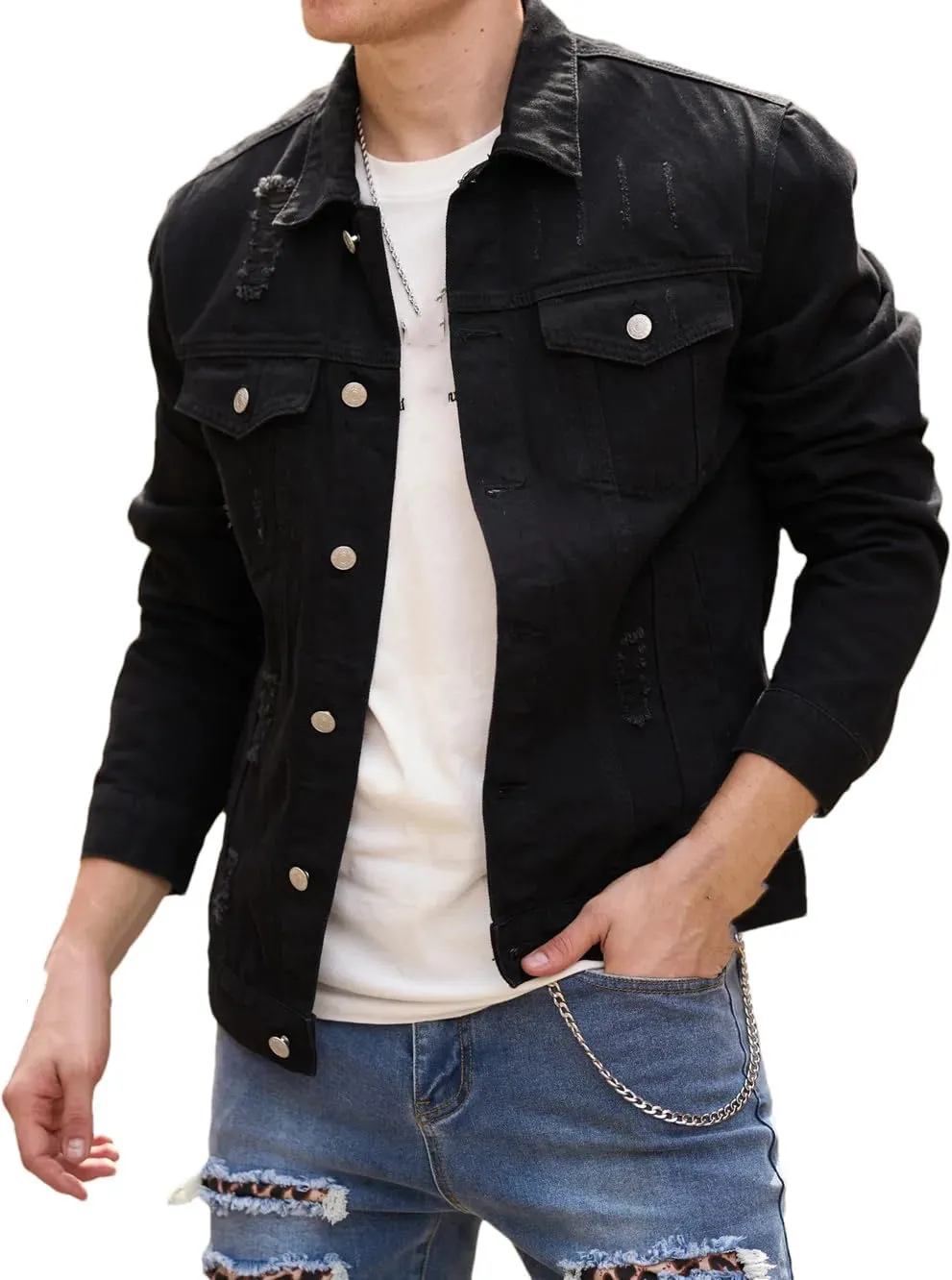Dvbfufv Men Street Fashion Slim Denim Jacket Men Simple Casual Solid Jacket Coat
