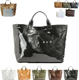 Earnbmaings Women's Letters Print Waterproof Tote Bag, Large Structured Canvas Pvc Plastic Paper Bag Top with Handles