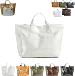 Earnbmaings Women's Letters Print Waterproof Tote Bag, Large Structured Canvas Pvc Plastic Paper Bag Top with Handles