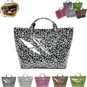 Earnbmaings Women's Letters Print Waterproof Tote Bag, Large Structured Canvas Pvc Plastic Paper Bag Top with Handles