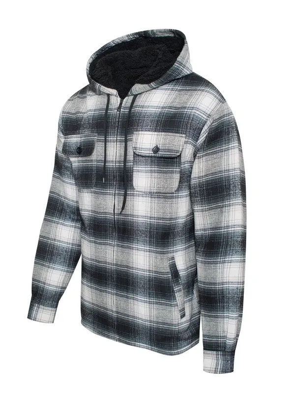 Flannel Sherpa Fleece Lined Full Zip Male Hoodie with Chest Pockets (8 colors)