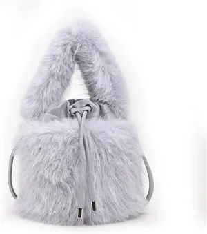 Fluffy Tote Bag Women's Bucket Bags Sweet Soft Plush Ladies Shoulder Bag Simple Winter Female Handbags Winter Fuzzy Purses