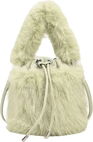 Fluffy Tote Bag Women's Bucket Bags Sweet Soft Plush Ladies Shoulder Bag Simple Winter Female Handbags Winter Fuzzy Purses