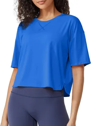 G4Free Short Sleeve Crop Workout Tops for Women Loose Fit Cotton Basic T-Shirts