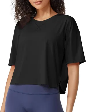 G4Free Short Sleeve Crop Workout Tops for Women Loose Fit Cotton Basic T-Shirts