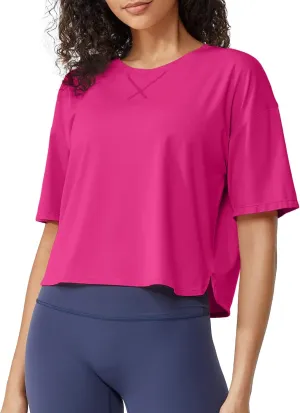 G4Free Short Sleeve Crop Workout Tops for Women Loose Fit Cotton Basic T-Shirts