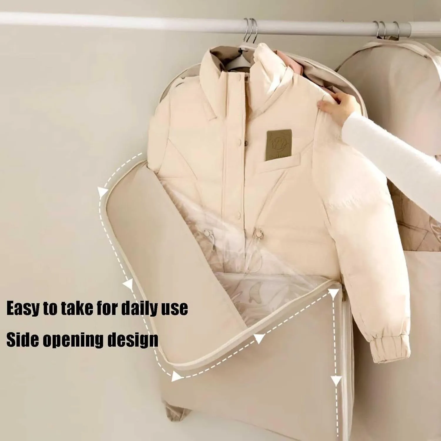 Garment Bag Saver Dust Cover : 2025 New Space Hanging Closet Organizers Down Coat Compression Dust Cover with Self Compression Zipper for Closet Storage