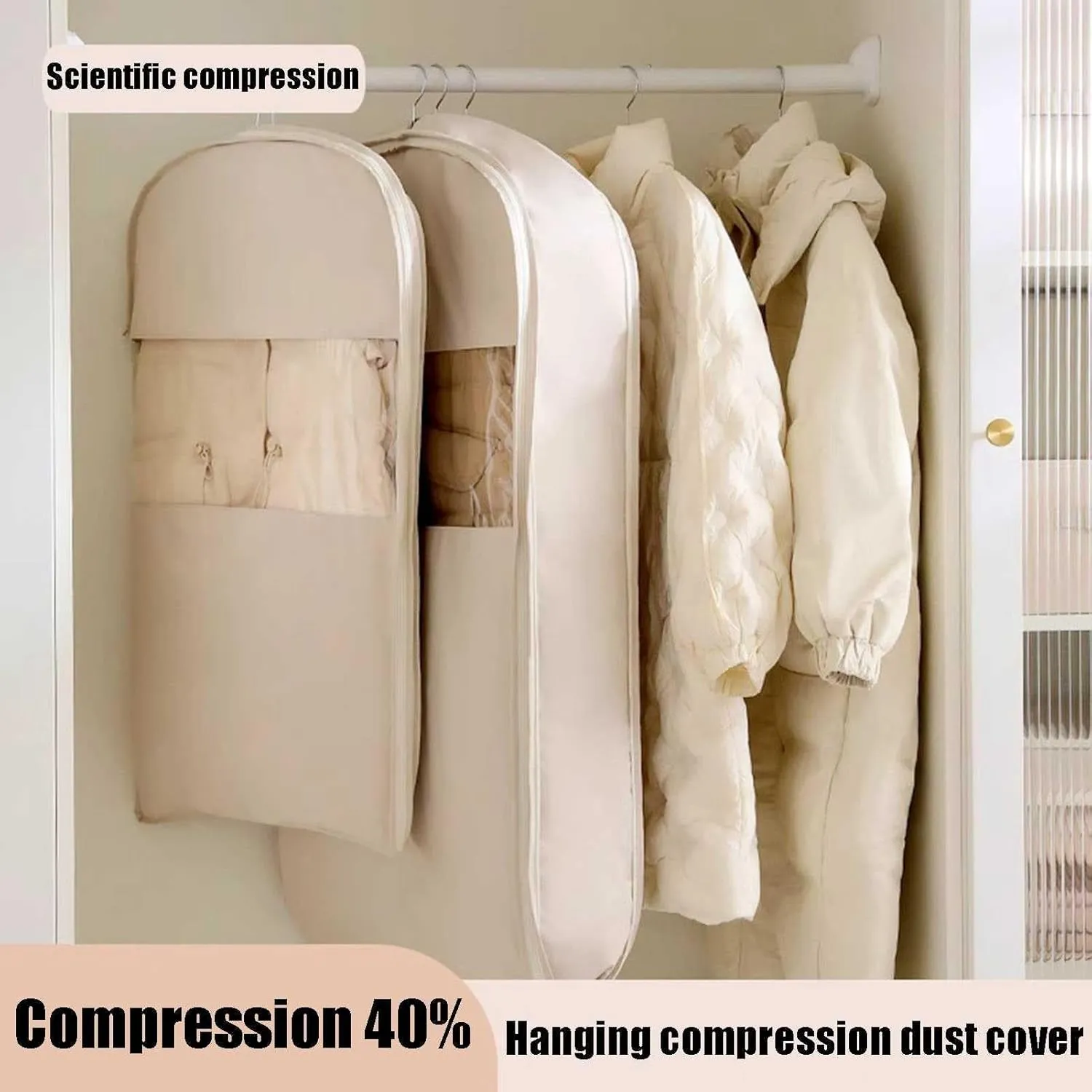 Garment Bag Saver Dust Cover : 2025 New Space Hanging Closet Organizers Down Coat Compression Dust Cover with Self Compression Zipper for Closet Storage