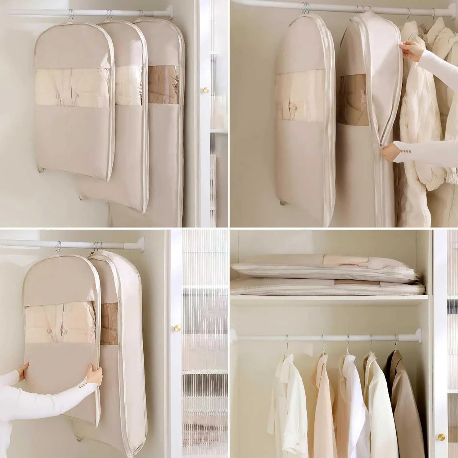 Garment Bag Saver Dust Cover : 2025 New Space Hanging Closet Organizers Down Coat Compression Dust Cover with Self Compression Zipper for Closet Storage