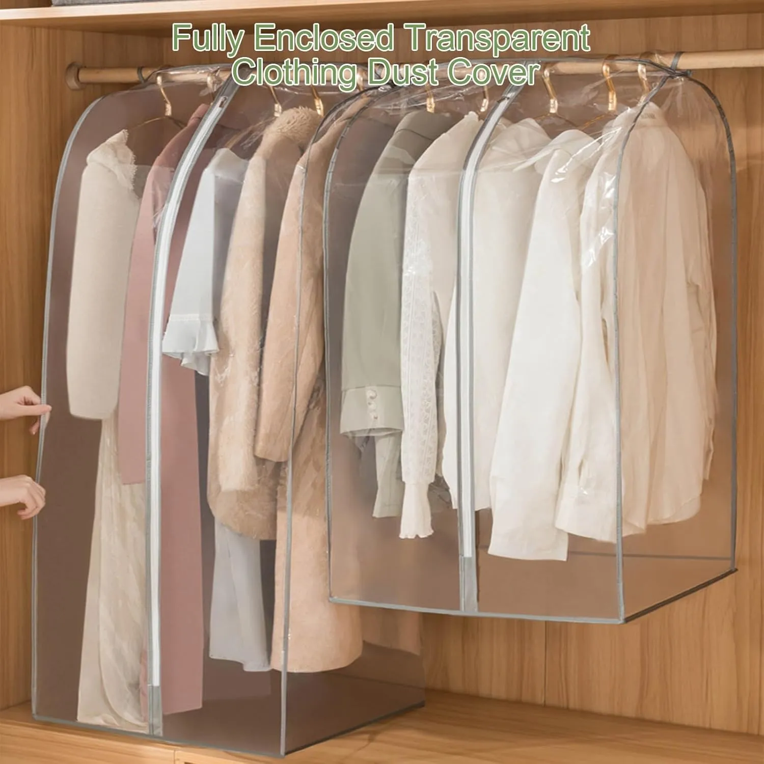 Garment Bags, Clothes Cover, Transparent PEVA Material, Foldable with Metal Zipper, Suitable for Shirts, Jackets, Dresses, Suits(50x50x120cm x20x47in)