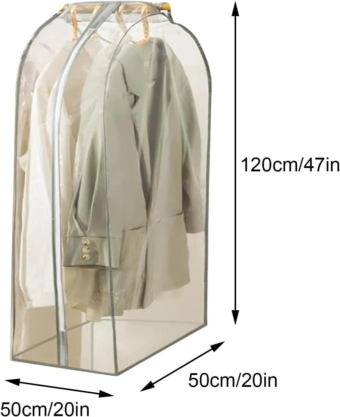 Garment Bags, Clothes Cover, Transparent PEVA Material, Foldable with Metal Zipper, Suitable for Shirts, Jackets, Dresses, Suits(50x50x120cm x20x47in)
