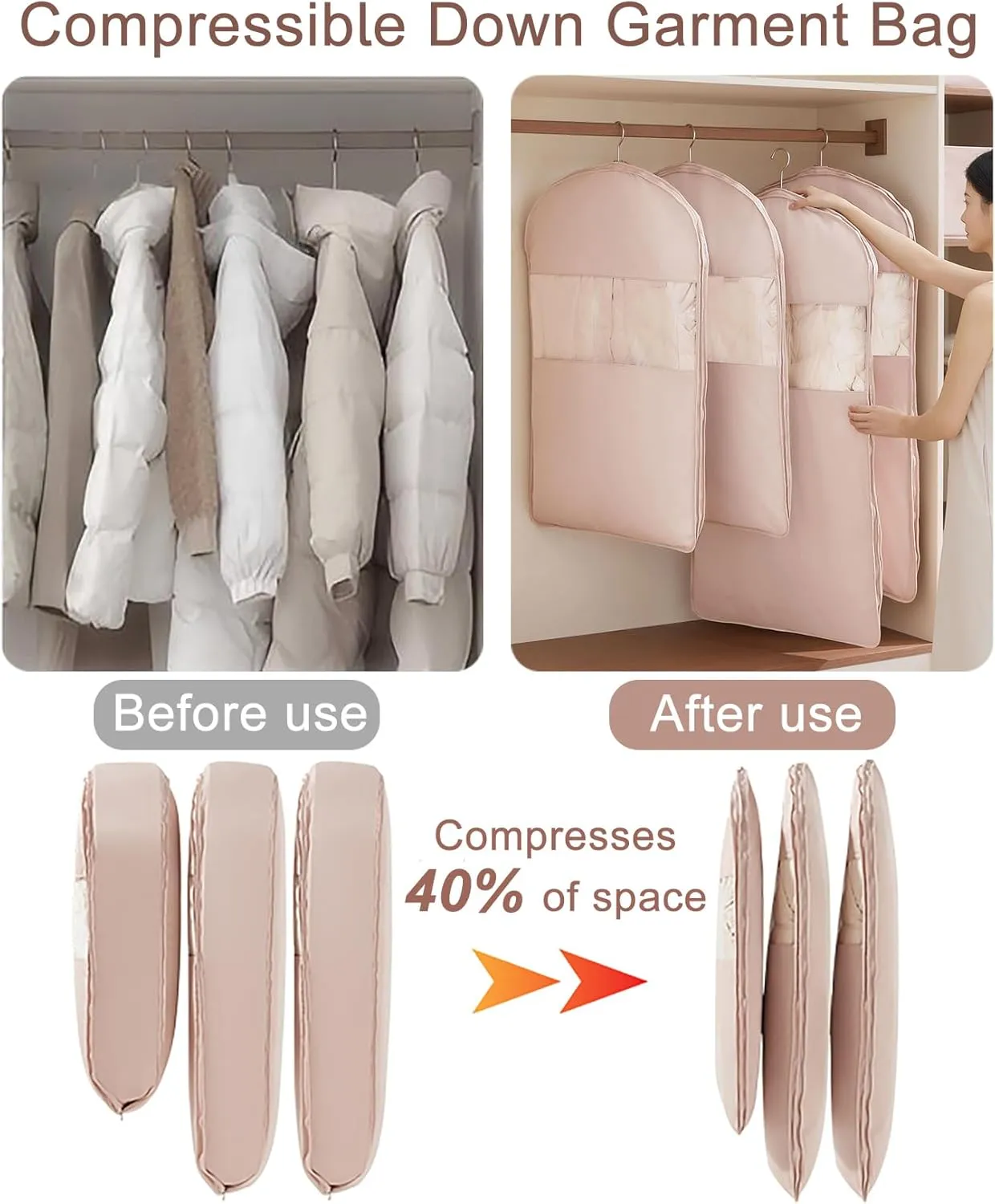 Garment Bags for Hanging Clothes, 2 Pack Large Capacity Garment Covers, Ultra Space Saving Self Compression Organizers, Closet Clothes Storage Bags for Down, Suit, Jacket, Dress(Size:905815cm)