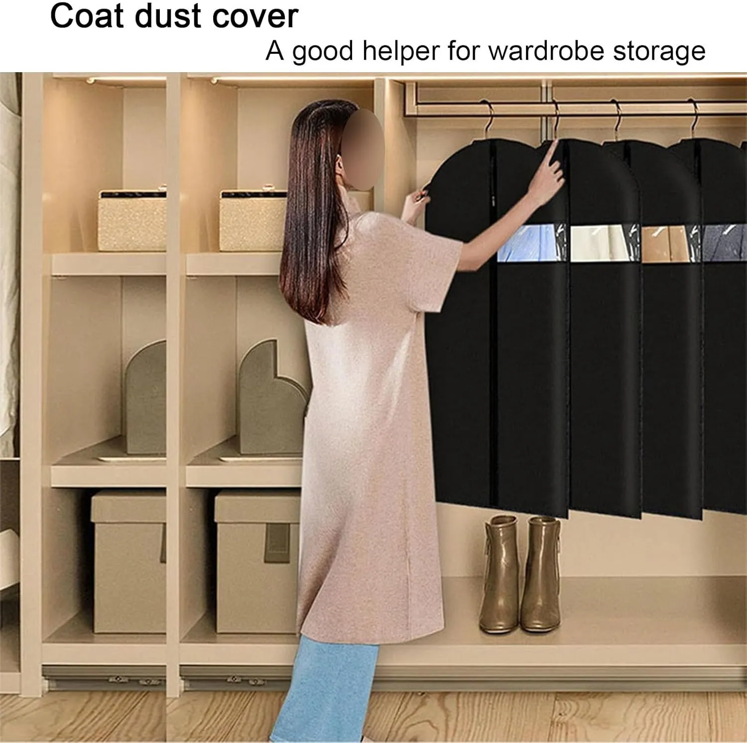 Garment Bags for Hanging Clothes, Clothes Cover, Zipper with Transparent Window for Shirts, Suit Jackets, Closed Bottom(Black,60x120cm x47in)
