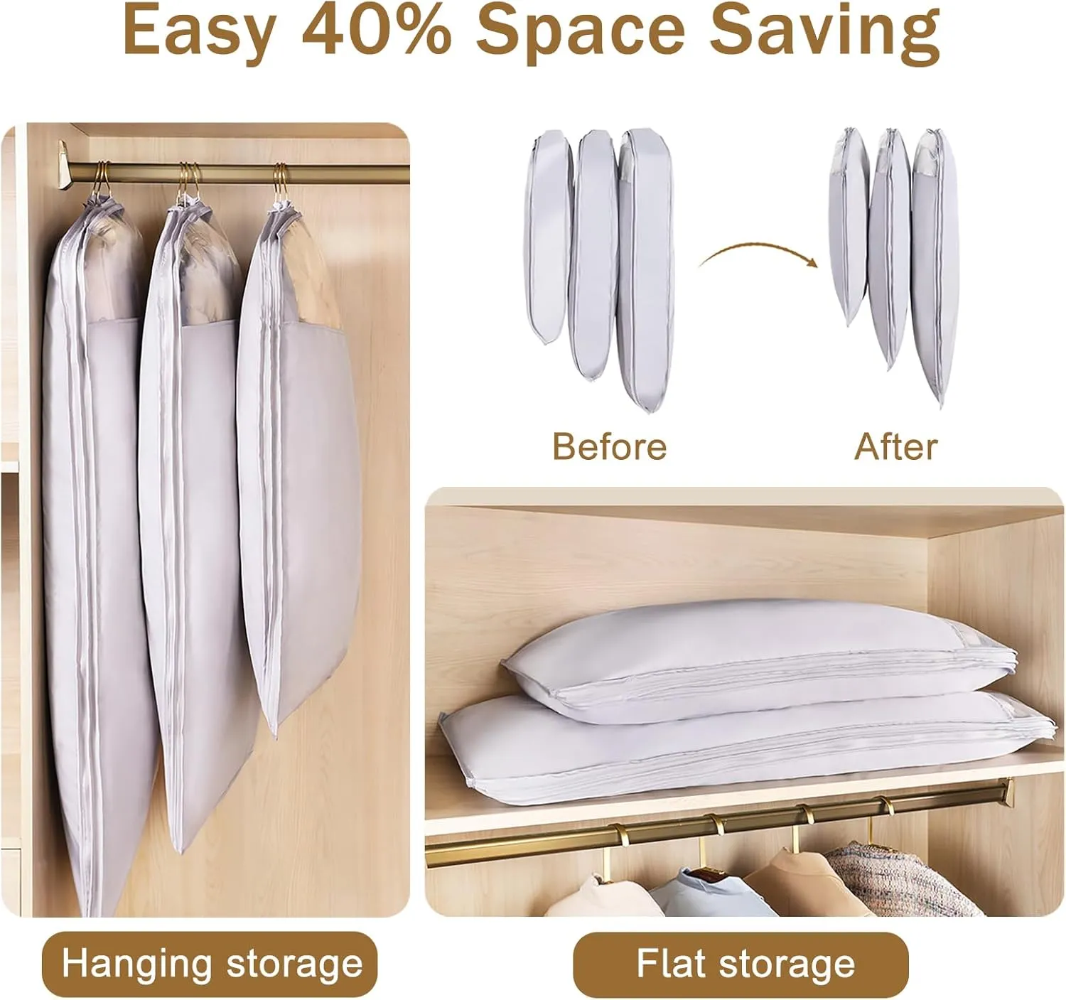 Hanging Garment Bags with Self Compression Zipper, Large Capacity Garment Covers, Ultra Space Saving Closet Organizers, Dustproof Clothes Protector Covers for Down, Suit, Jacket(Size:1105815cm)