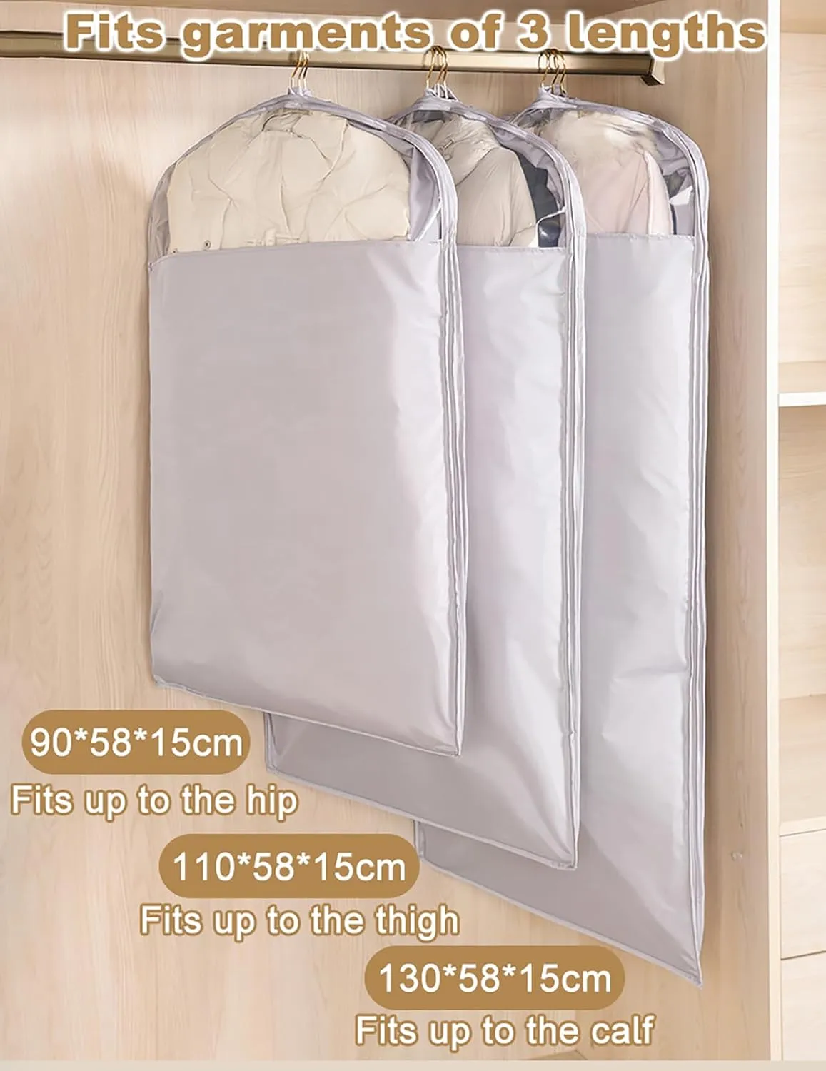 Hanging Garment Bags with Self Compression Zipper, Large Capacity Garment Covers, Ultra Space Saving Closet Organizers, Dustproof Clothes Protector Covers for Down, Suit, Jacket(Size:1105815cm)
