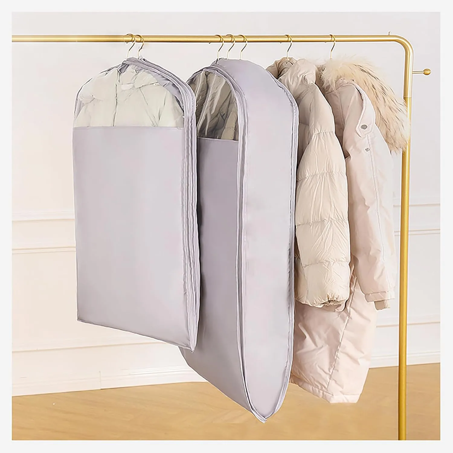 Hanging Garment Bags with Self Compression Zipper, Large Capacity Garment Covers, Ultra Space Saving Closet Organizers, Dustproof Clothes Protector Covers for Down, Suit, Jacket(Size:1105815cm)