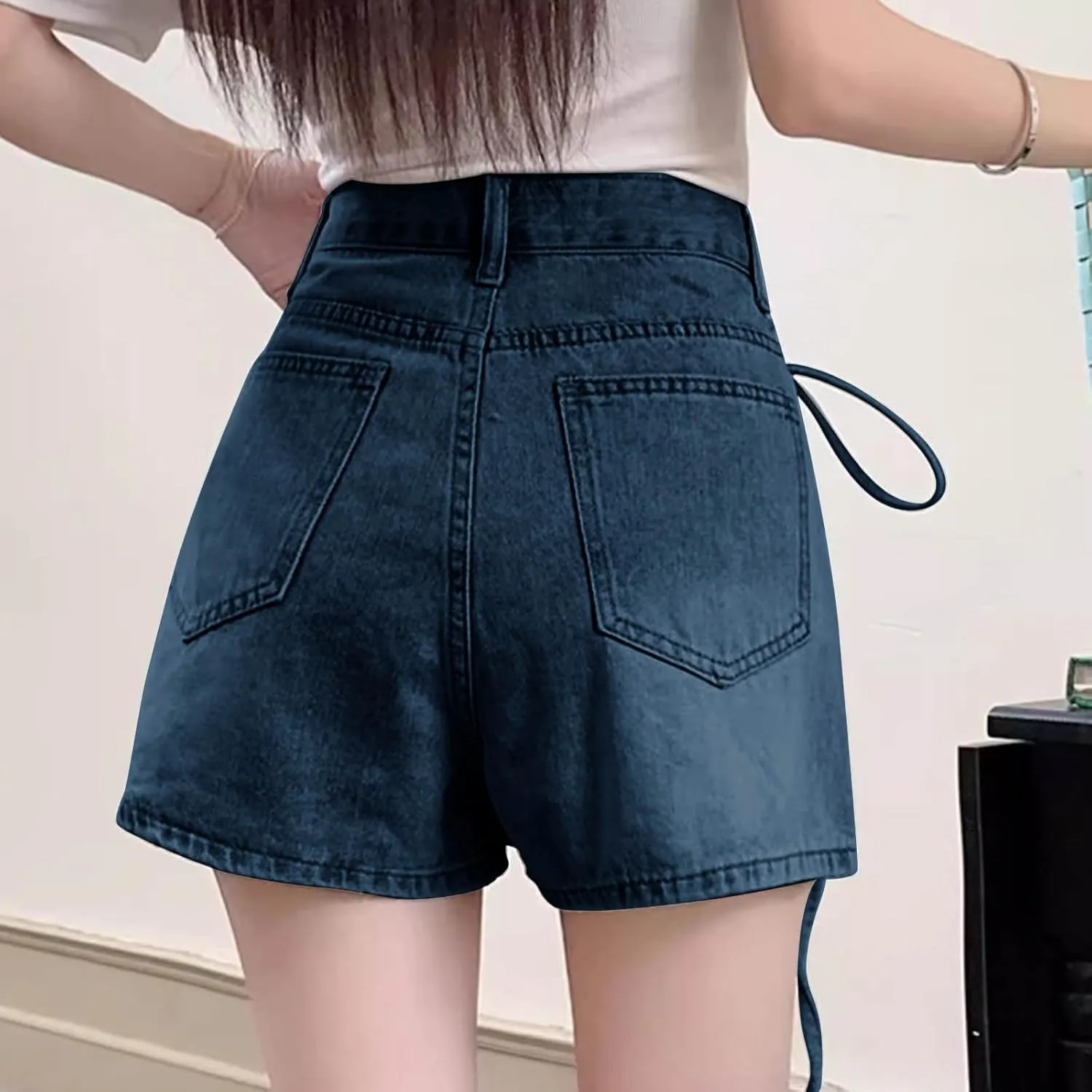 HGps8w Women's Summer Denim Mini Skirt Chic Wrap Tie Side High Waisted Skorts A-Line Short Jeans Skirts with Pockets