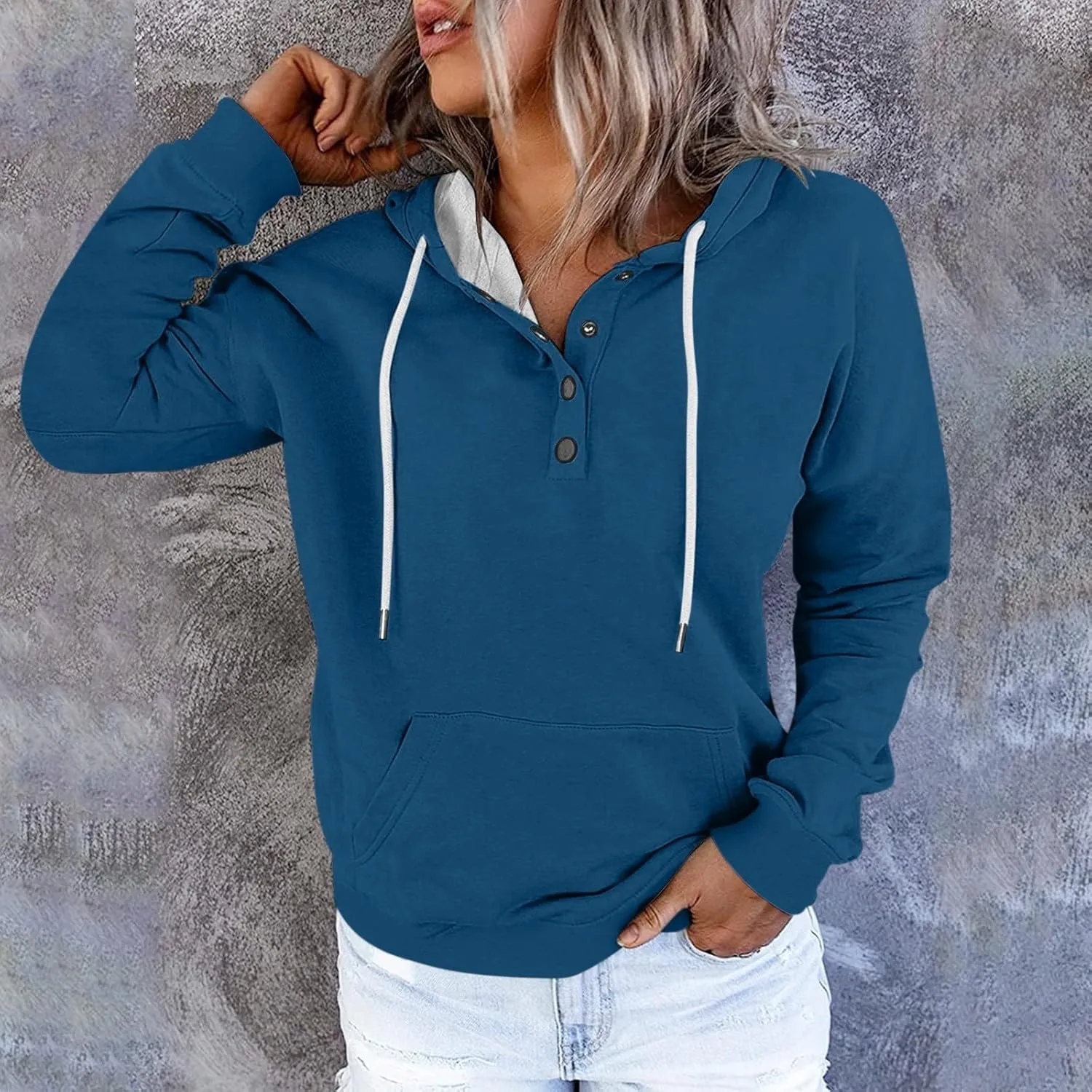 Hoodies for Women Trendy Graphic Hoodie Y2K Long Sleeve Pullover Fall Fashion 2024 Button Down Drawstring Sweatshirt