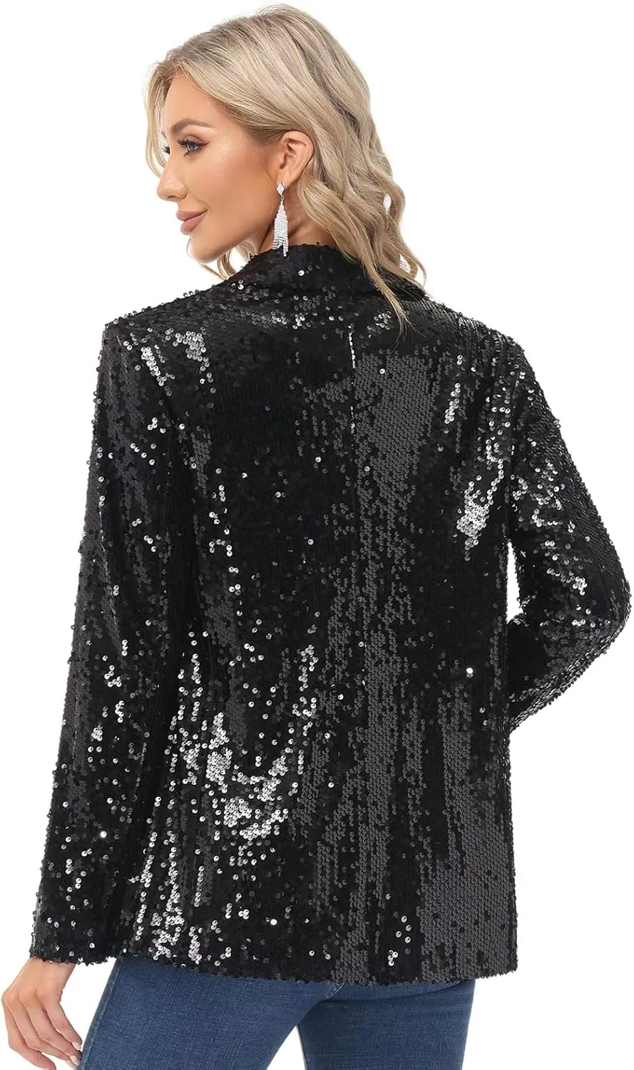 KANCY KOLE Women's Sequin Jackets Open Front Blazer Jacket Casual Long Sleeve Sparkly Cardigan Coat with Pocket S-XXL