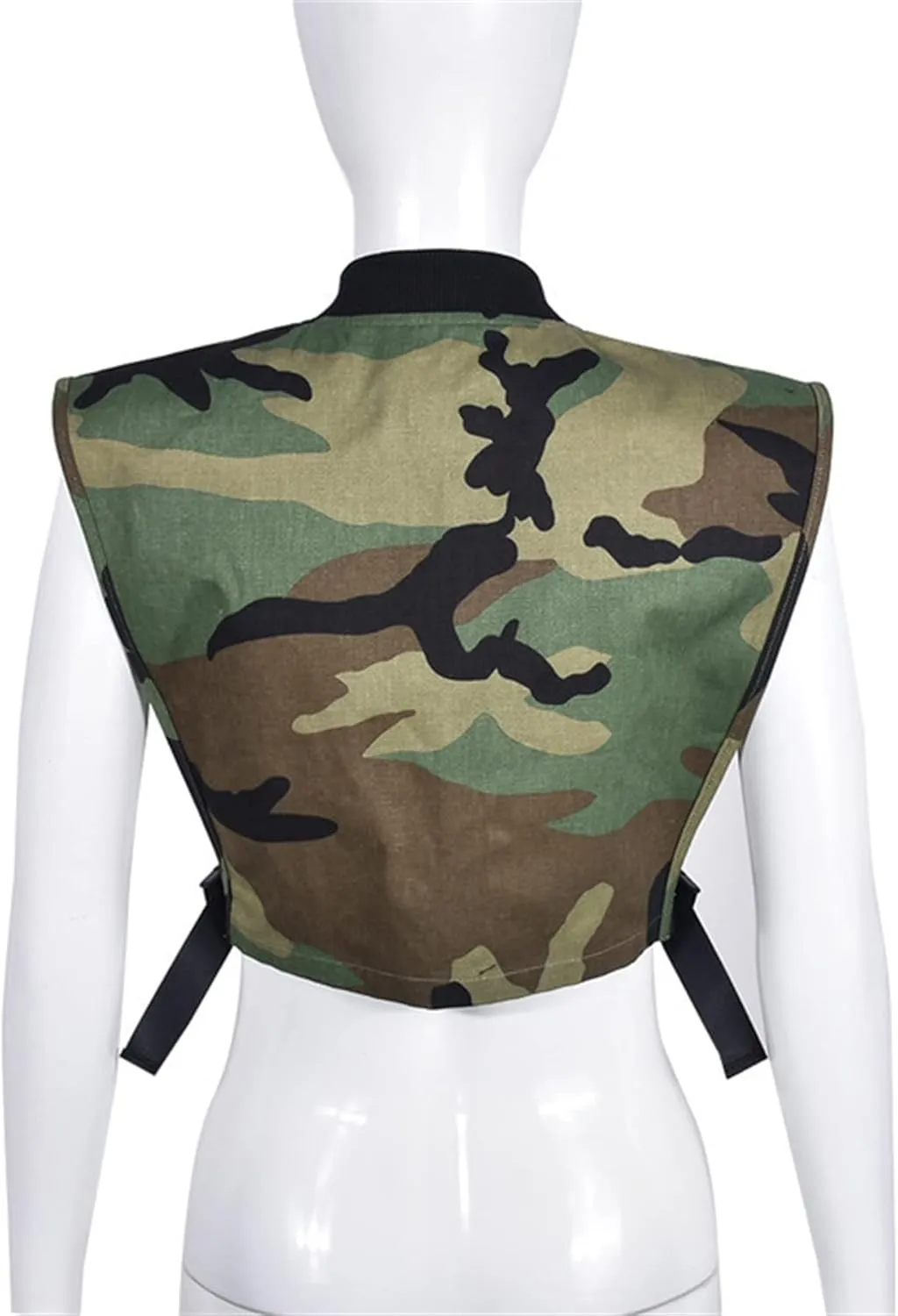 LETSVDO Women's Sexy Camo Halter Vest Backless Sleeveless Lapel V Neck Button Down Jean Crop Tank Top