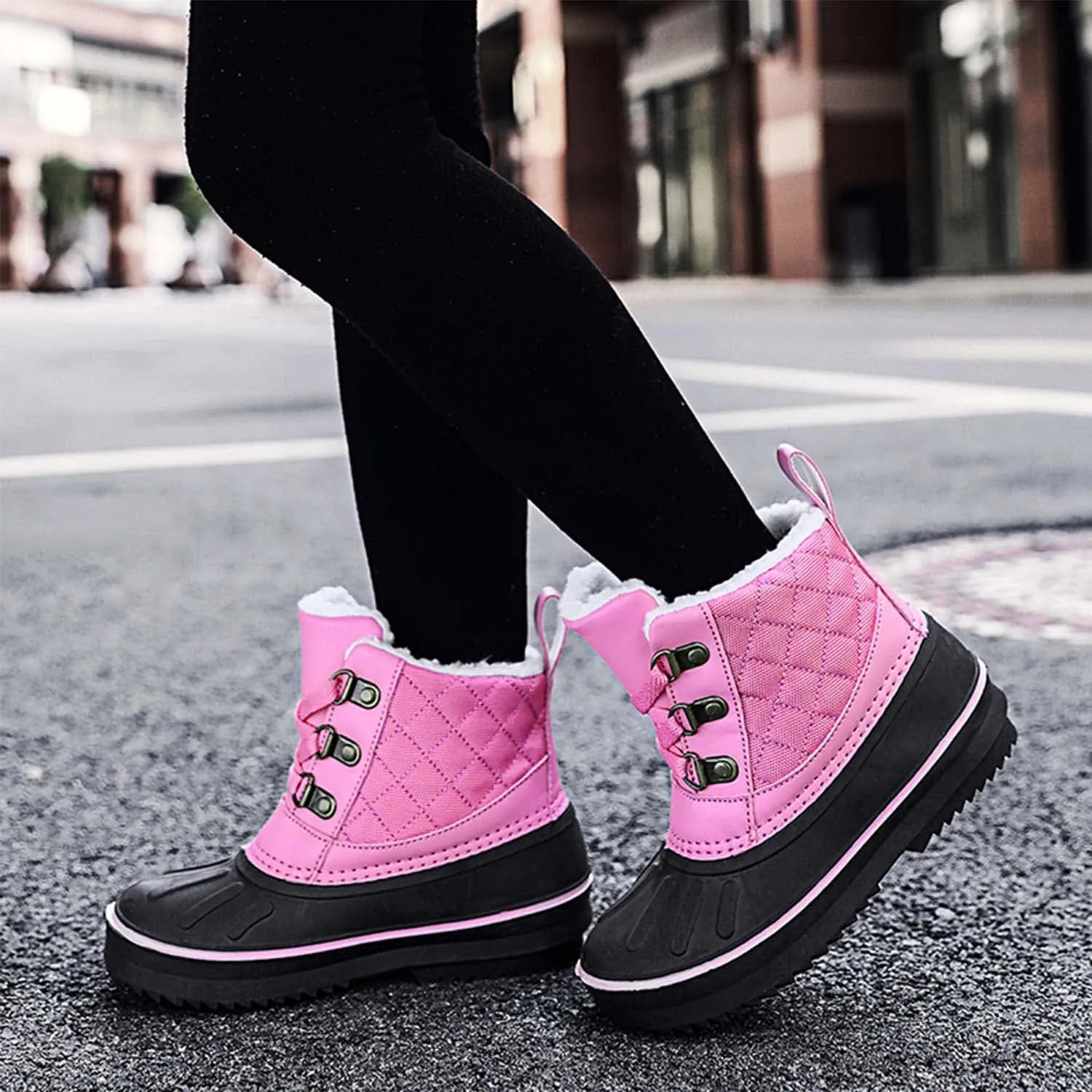 Meidiastra Kids Winter Snow Boots Waterproof Non Slip Rain Duck Boots Outdoor Warm Ankle Boots Cold weather Boots for Boys Girls