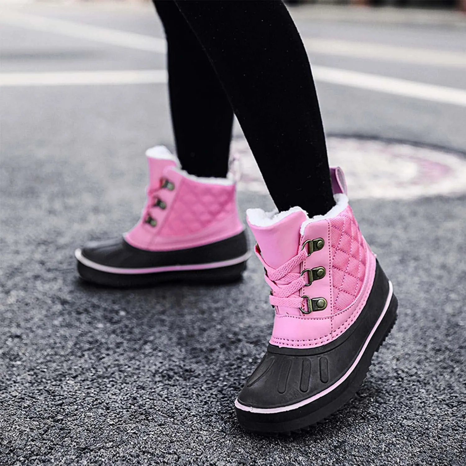 Meidiastra Kids Winter Snow Boots Waterproof Non Slip Rain Duck Boots Outdoor Warm Ankle Boots Cold weather Boots for Boys Girls
