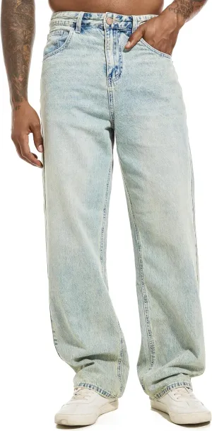 Men's Non-Stretch Relaxed Fit Wide-Leg Baggy Jeans Pants