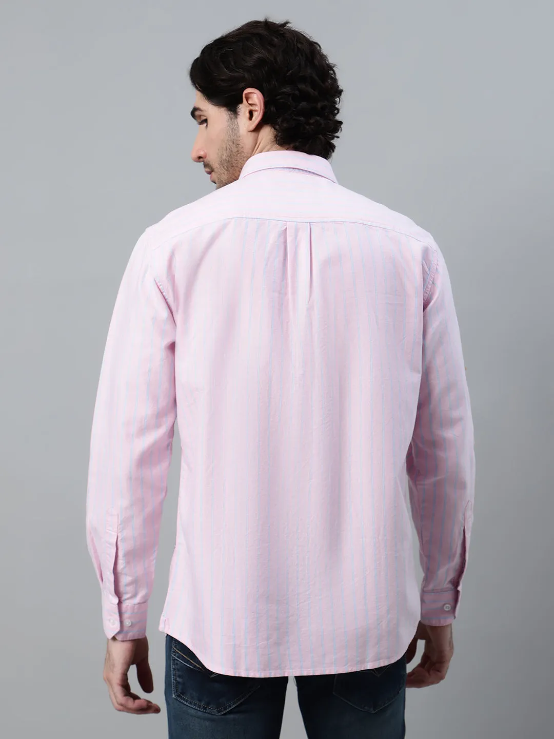 Men's Pink Casual Narrow Stripe Full Sleeve Shirt