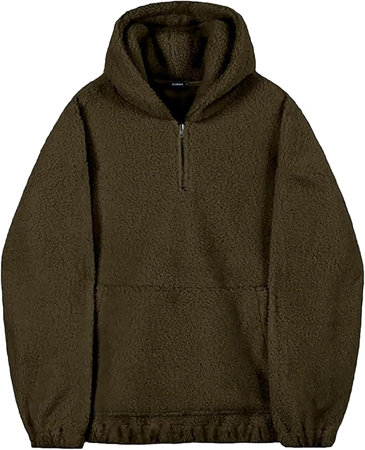 Mens Sherpa Fuzzy Pullover Hoodie Sweatshirts 1/4 Zip Up Oversized Outwear Top Long Sleeve Fleece Jacket With Pockets