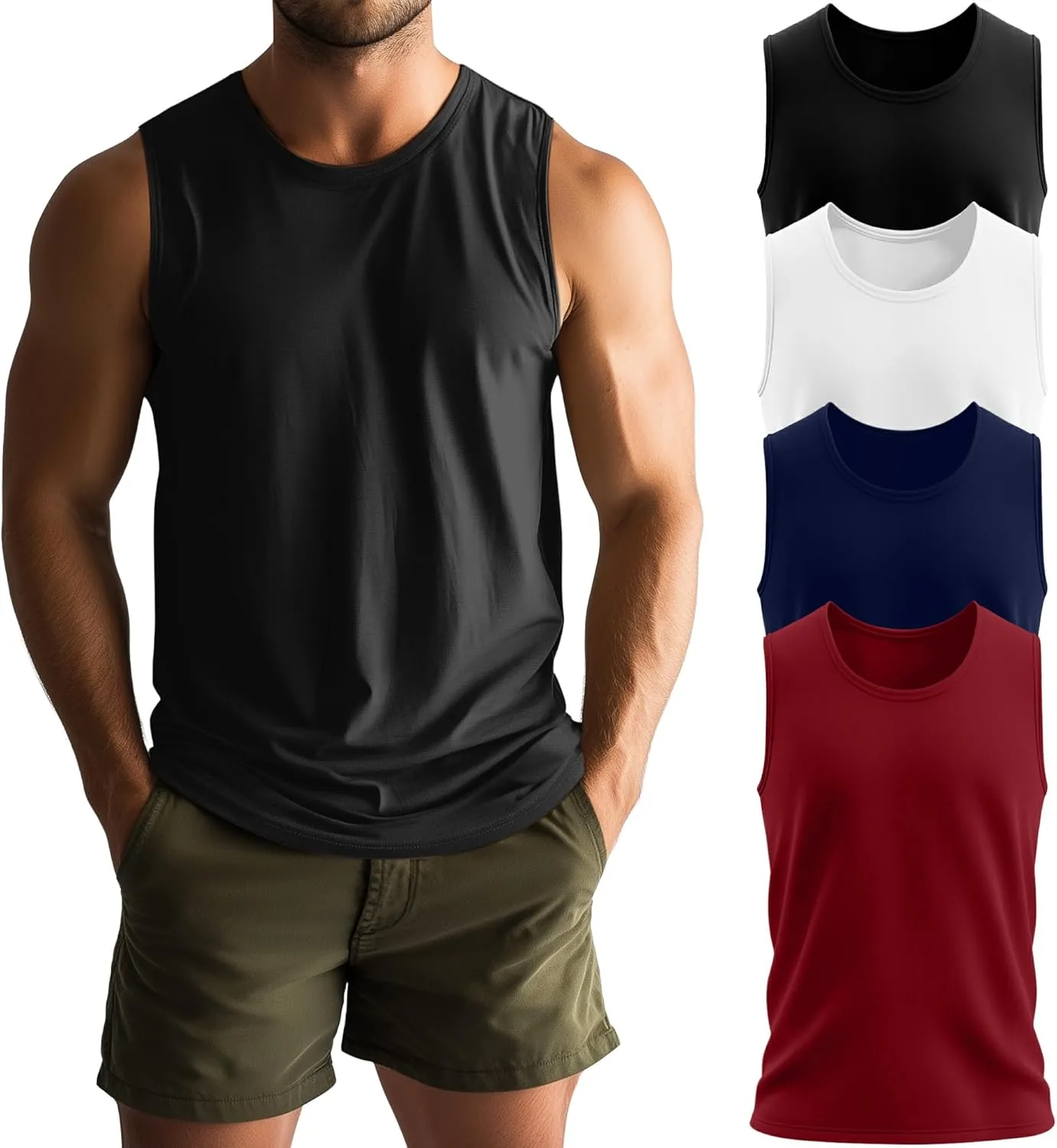 Neer 4 Pack Men's Big & Tall Tank Tops, Sleeveless Cotton Crew Neck T Shirts Casual Classic Shirts Muscle Quick Dry Tees