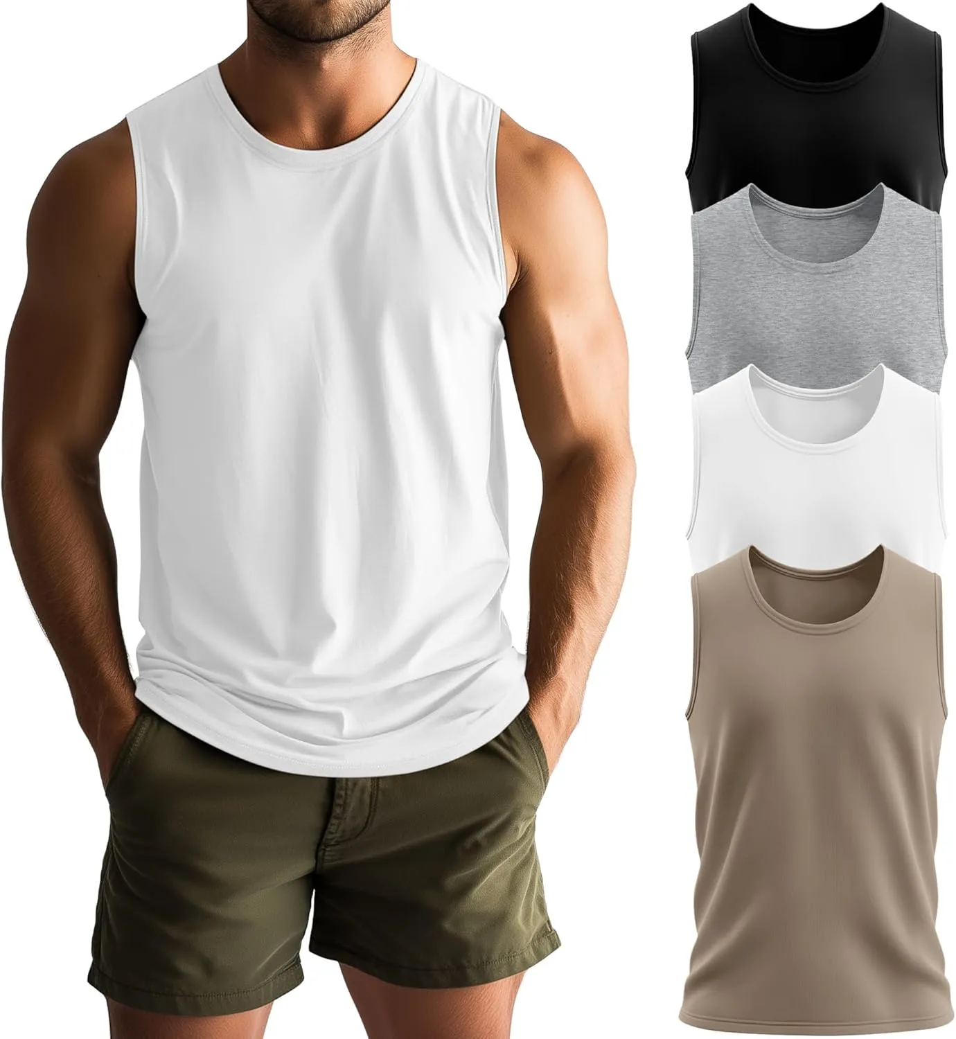 Neer 4 Pack Men's Big & Tall Tank Tops, Sleeveless Cotton Crew Neck T Shirts Casual Classic Shirts Muscle Quick Dry Tees