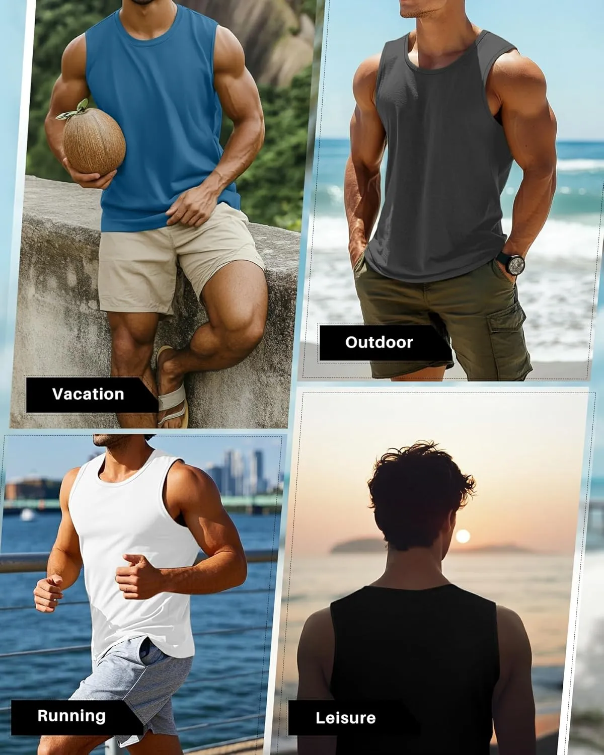 Neer 4 Pack Men's Big & Tall Tank Tops, Sleeveless Cotton Crew Neck T Shirts Casual Classic Shirts Muscle Quick Dry Tees