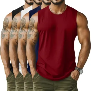 Neer 4 Pack Men's Big & Tall Tank Tops, Sleeveless Cotton Crew Neck T Shirts Casual Classic Shirts Muscle Quick Dry Tees