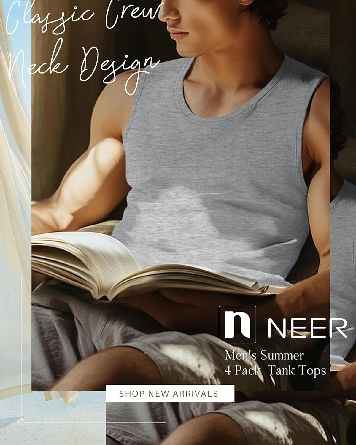 Neer 4 Pack Men's Big & Tall Tank Tops, Sleeveless Cotton Crew Neck T Shirts Casual Classic Shirts Muscle Quick Dry Tees