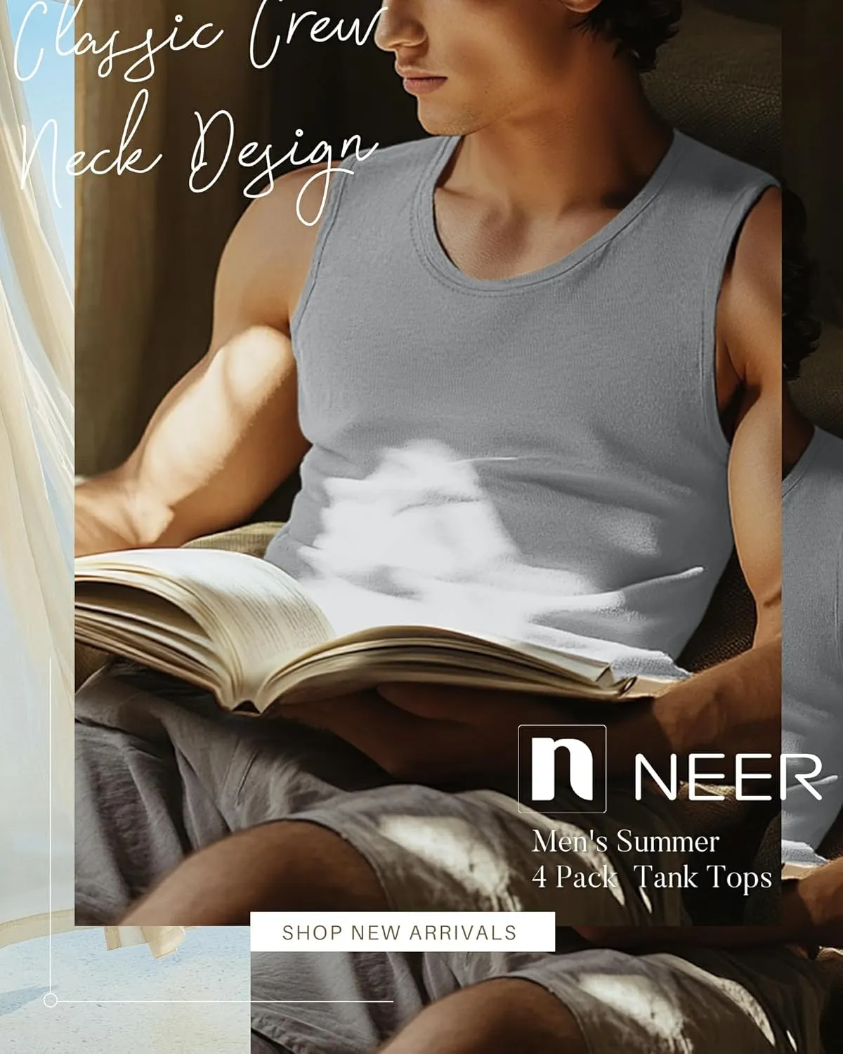 Neer 4 Pack Men's Big & Tall Tank Tops, Sleeveless Cotton Crew Neck T Shirts Casual Classic Shirts Muscle Quick Dry Tees