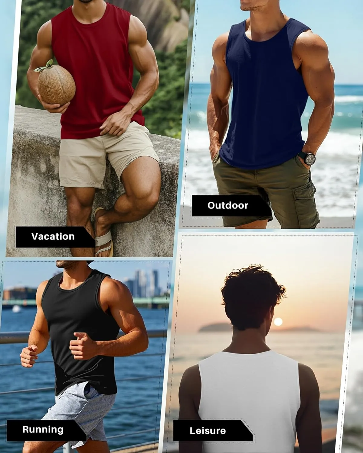 Neer 4 Pack Men's Big & Tall Tank Tops, Sleeveless Cotton Crew Neck T Shirts Casual Classic Shirts Muscle Quick Dry Tees