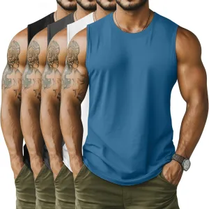 Neer 4 Pack Men's Big & Tall Tank Tops, Sleeveless Cotton Crew Neck T Shirts Casual Classic Shirts Muscle Quick Dry Tees