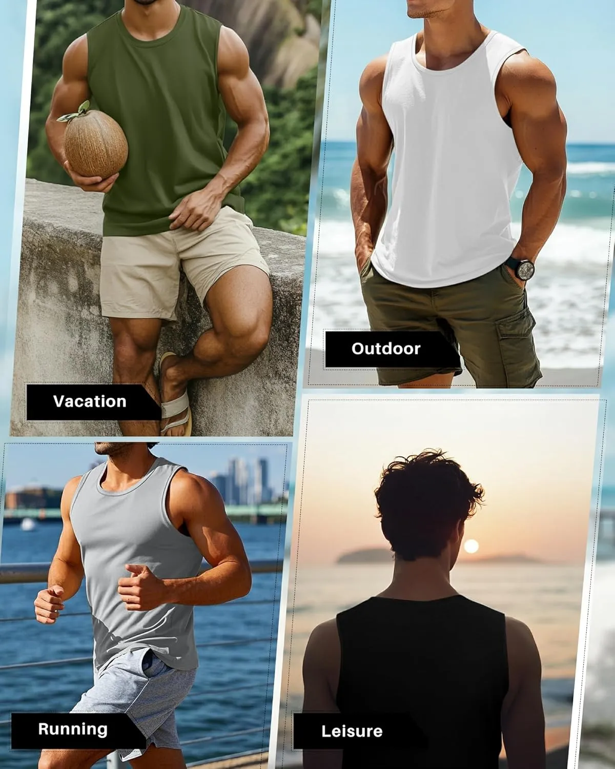Neer 4 Pack Men's Big & Tall Tank Tops, Sleeveless Cotton Crew Neck T Shirts Casual Classic Shirts Muscle Quick Dry Tees