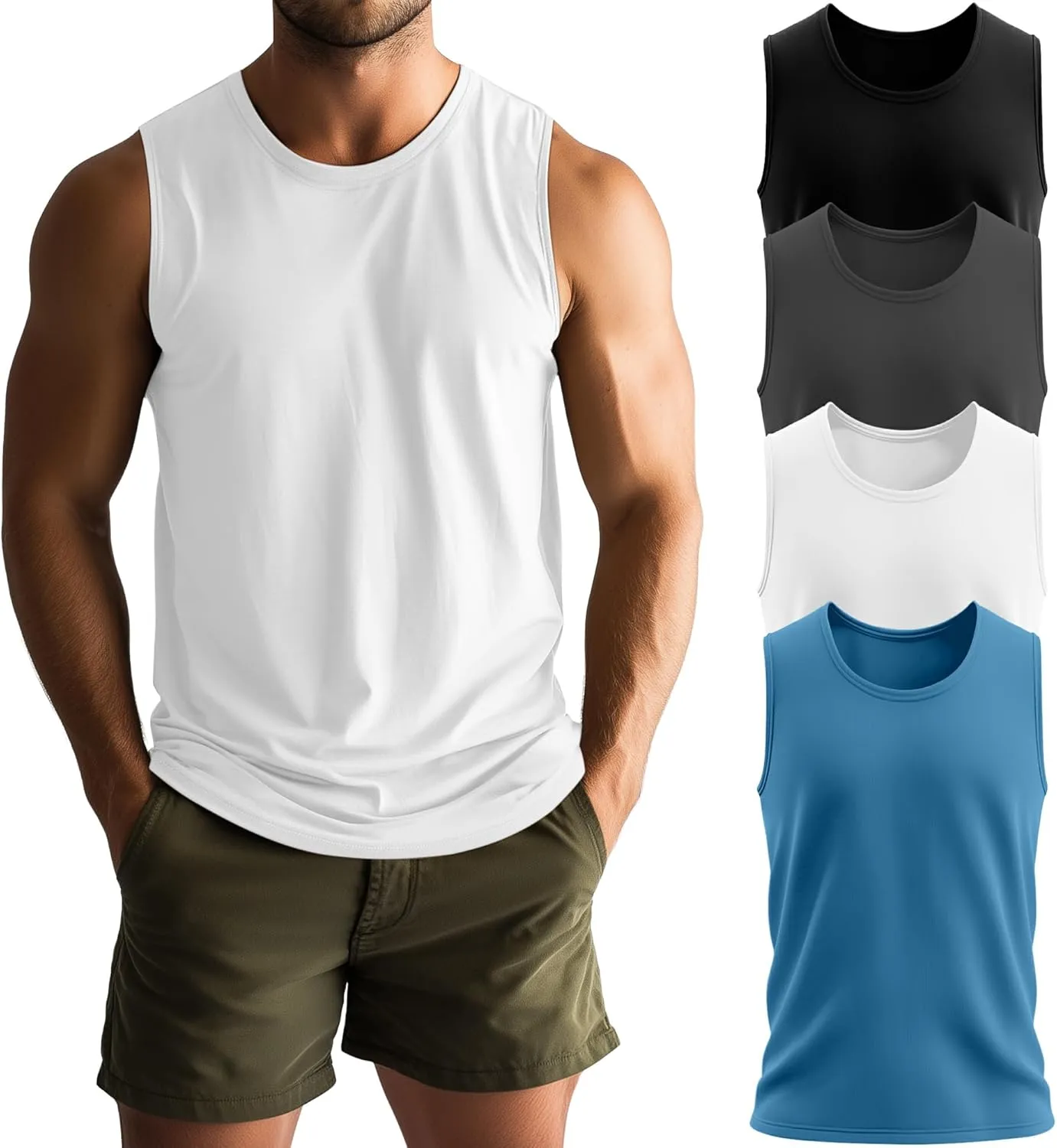 Neer 4 Pack Men's Big & Tall Tank Tops, Sleeveless Cotton Crew Neck T Shirts Casual Classic Shirts Muscle Quick Dry Tees