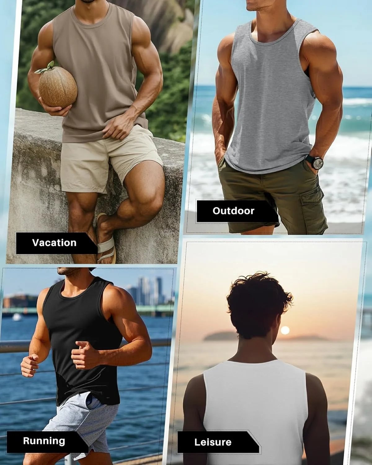 Neer 4 Pack Men's Big & Tall Tank Tops, Sleeveless Cotton Crew Neck T Shirts Casual Classic Shirts Muscle Quick Dry Tees