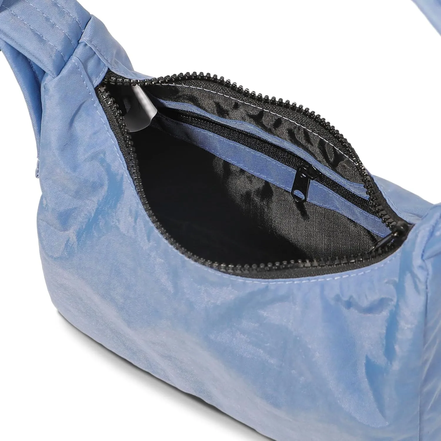 Nylon Shoulder Bag - Adjustable Quilted Strap, Structured Slouchy Design with Interior Zip Pocket