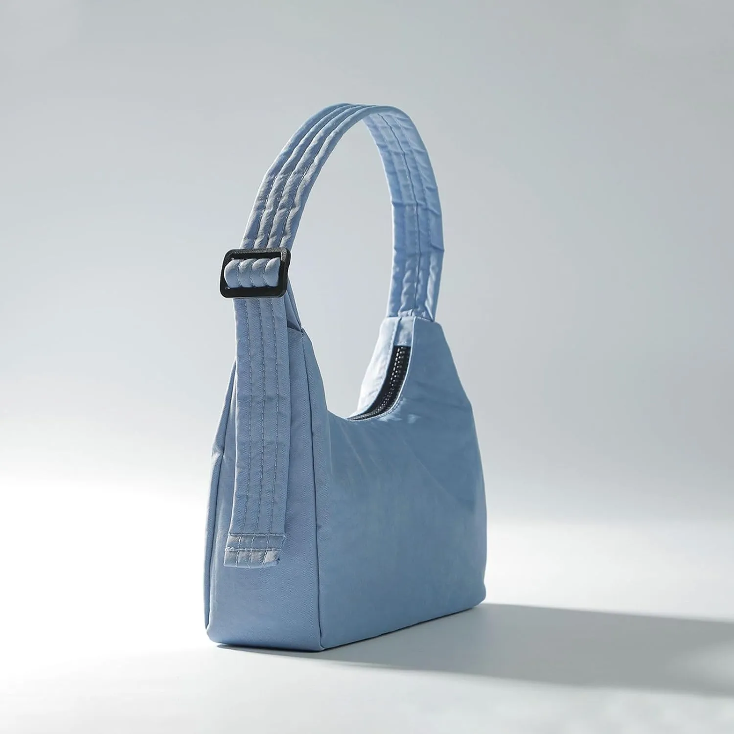 Nylon Shoulder Bag - Adjustable Quilted Strap, Structured Slouchy Design with Interior Zip Pocket