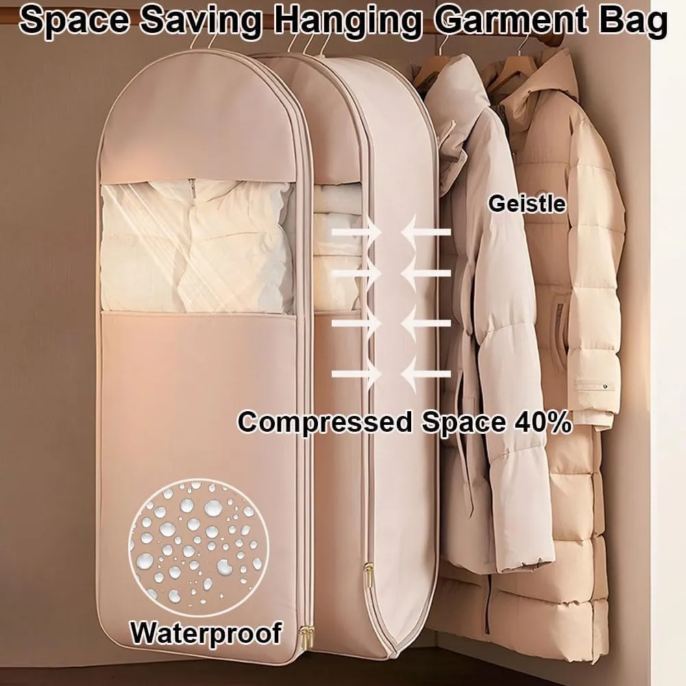 Otherwise Garment Bag, 2025 Space Saving Hanging Garment Bag with Self Compression Zipper, Compression Hanging Space Saver Closet Organizers (Beige, L)