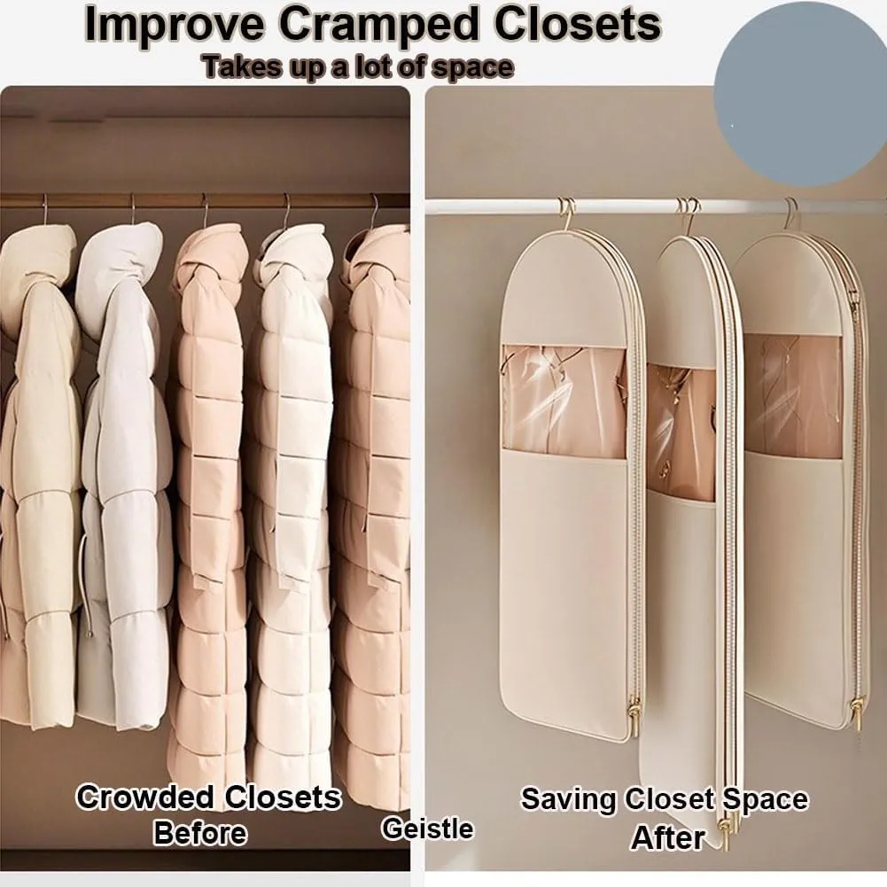 Otherwise Garment Bag, 2025 Space Saving Hanging Garment Bag with Self Compression Zipper, Compression Hanging Space Saver Closet Organizers (Beige, L)