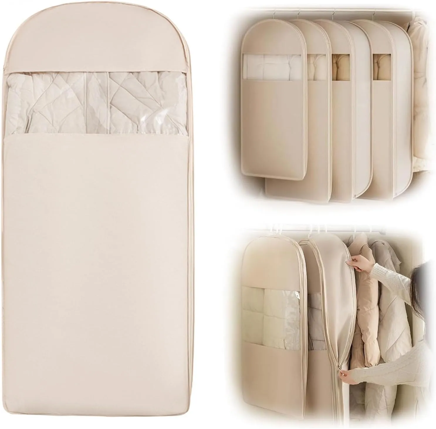 Otherwise Garment Bag, Oversize Large Organizer Garment Bag, Space Saving Hanging Garment Bags with Self Compression Zipper (Beige, XL)
