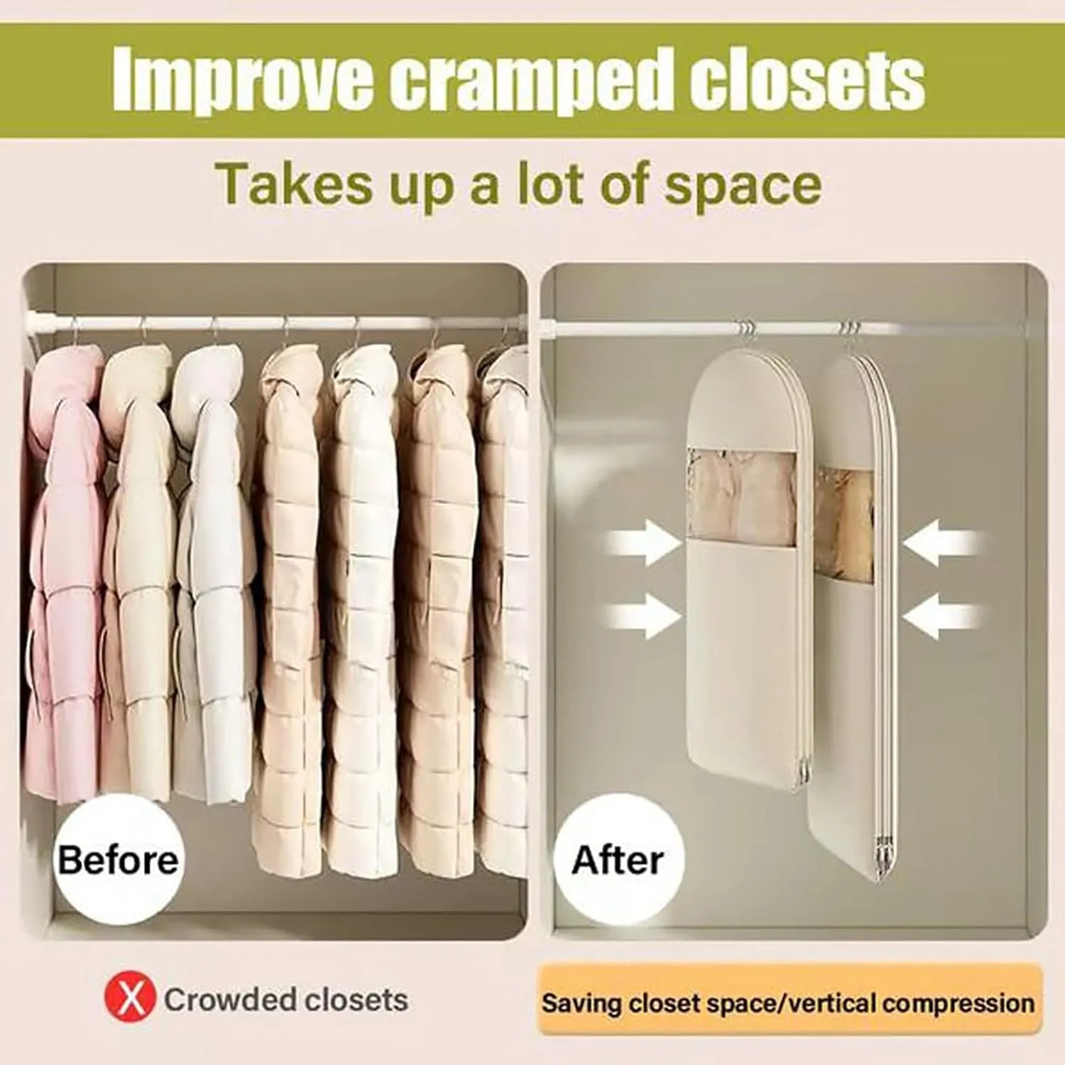 Otherwise Garment Bag, Oversize Large Organizer Garment Bag, Space Saving Hanging Garment Bags with Self Compression Zipper (Beige, XL)