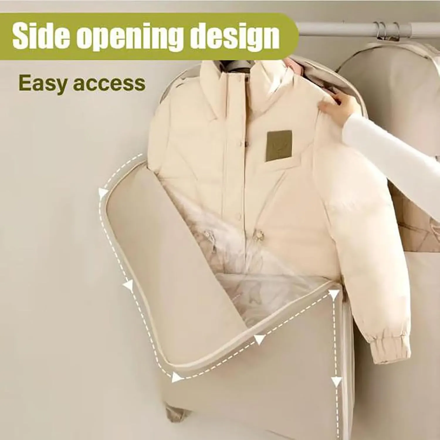 Otherwise Garment Bag, Oversize Large Organizer Garment Bag, Space Saving Hanging Garment Bags with Self Compression Zipper (Beige, XL)